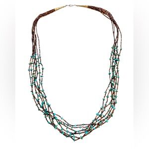 Native American Turquoise Heishi Bead Necklace Multi Strand